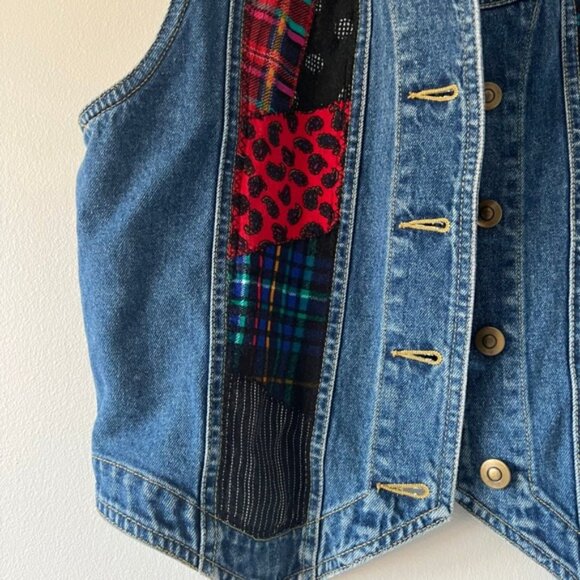 Vintage Carole Little Denim Patchwork Denim Vest Medium - Picture 4 of 7